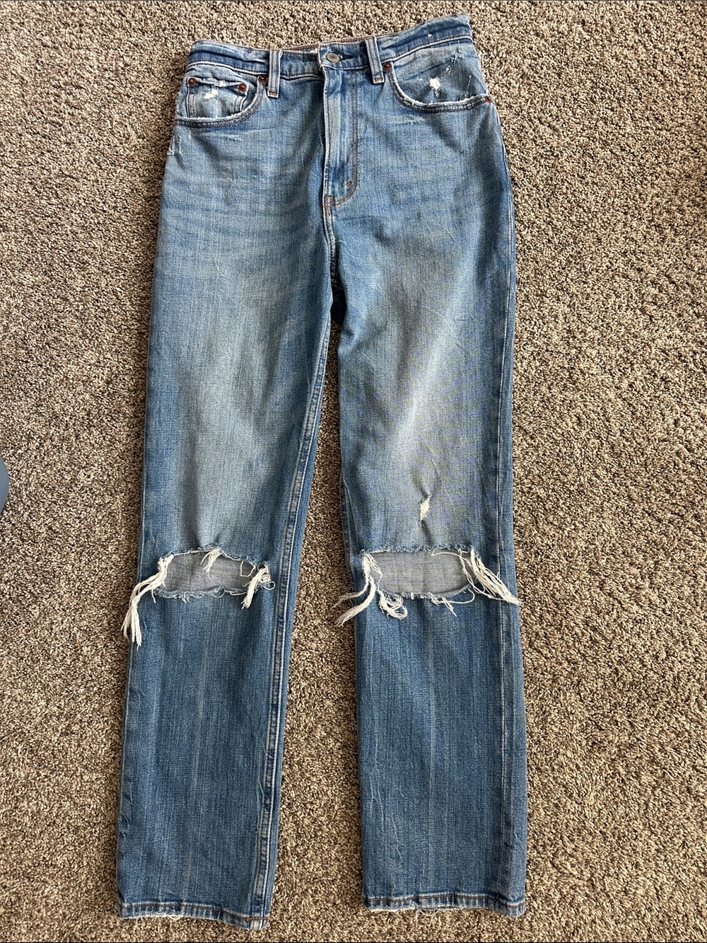 Women’s Distressed Mid-Blue - The Ankle Straight Ultra High Rise Jeans